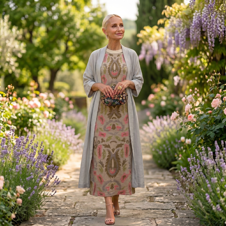 Daniela - Printed Maxi Dress with Matching Cardigan