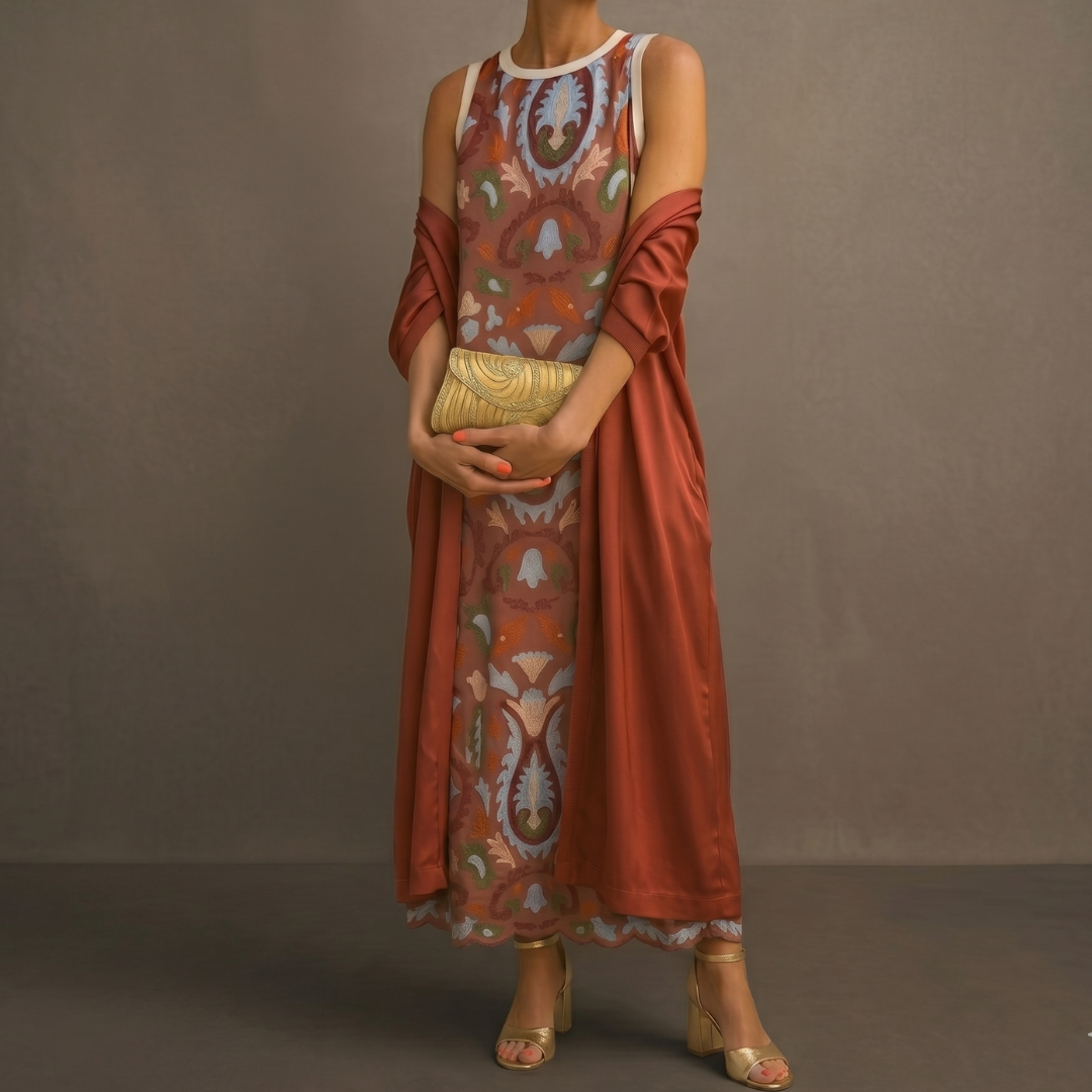 Daniela - Printed Maxi Dress with Matching Cardigan
