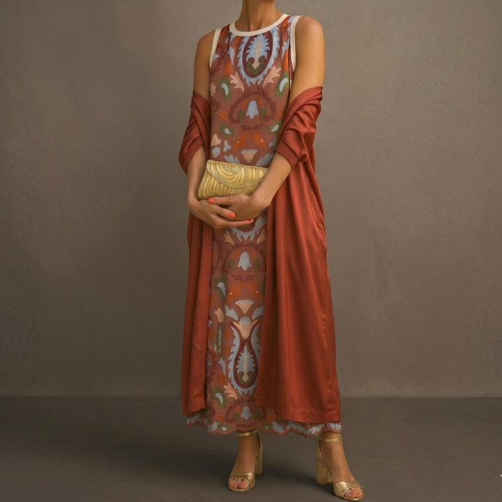 Daniela - Printed Maxi Dress with Matching Cardigan