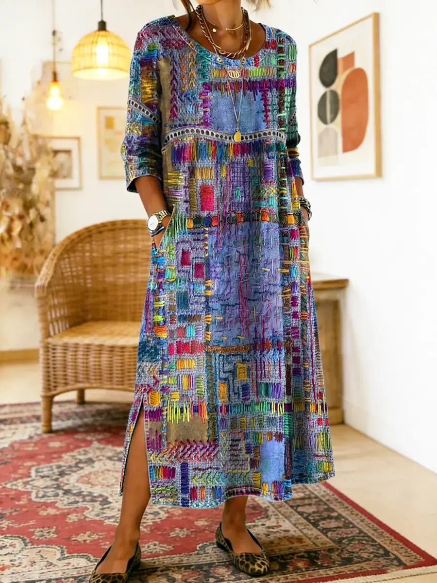 MANUELA - Ethnic Patchwork Denim Dress