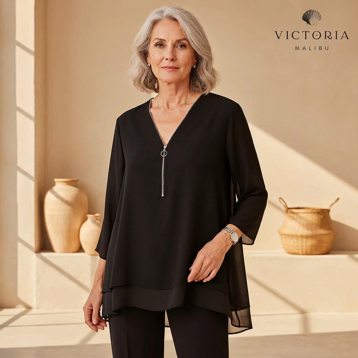 Lola - V-Neck Flowy Zipped Top