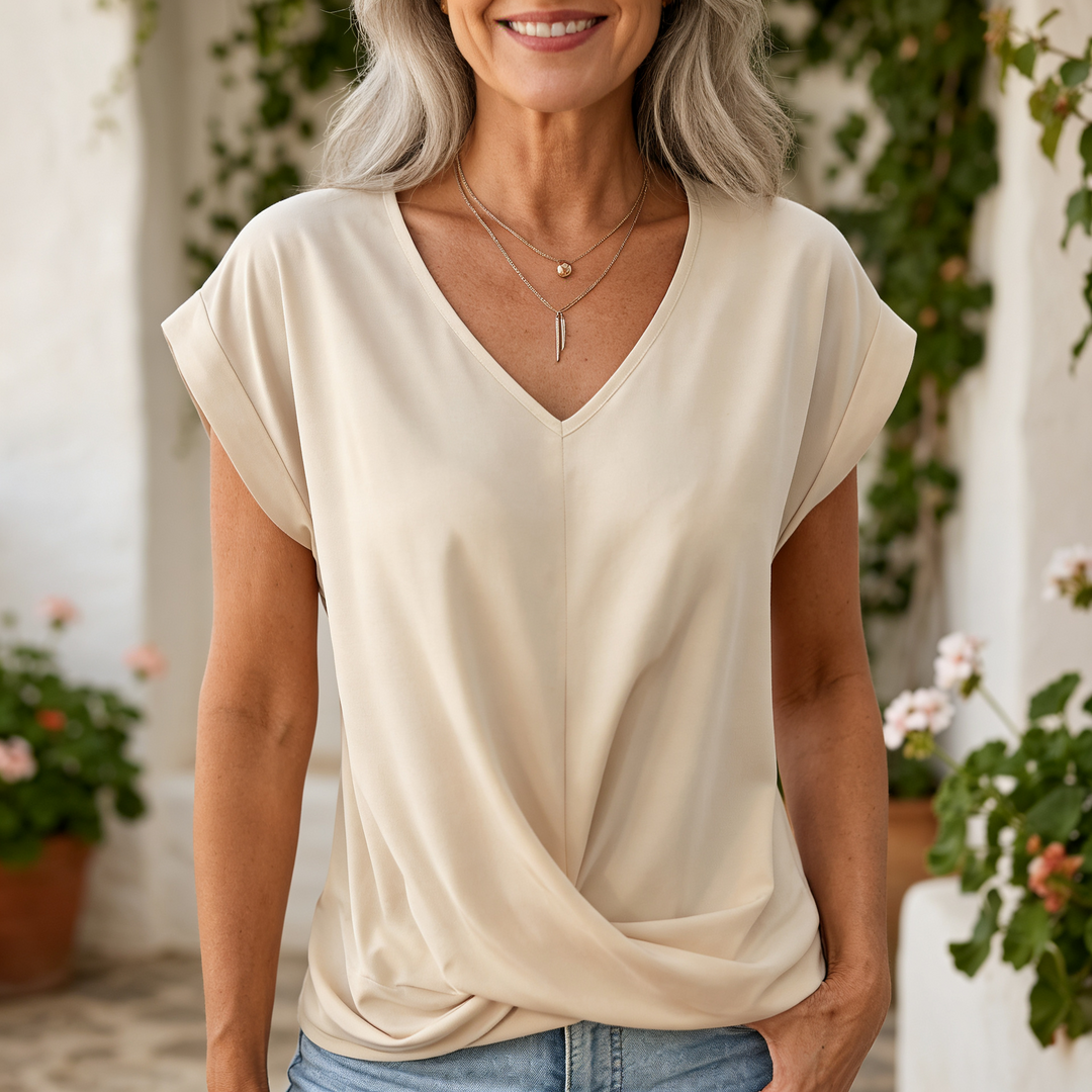 Sandra - Elegant Twist-Front V-Neck Top