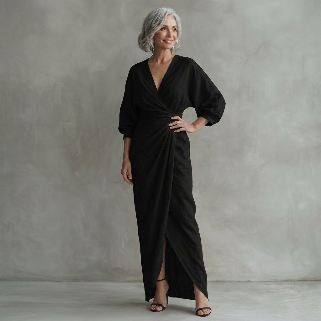 Rosa - Flowy Maxi Dress with V-Neck