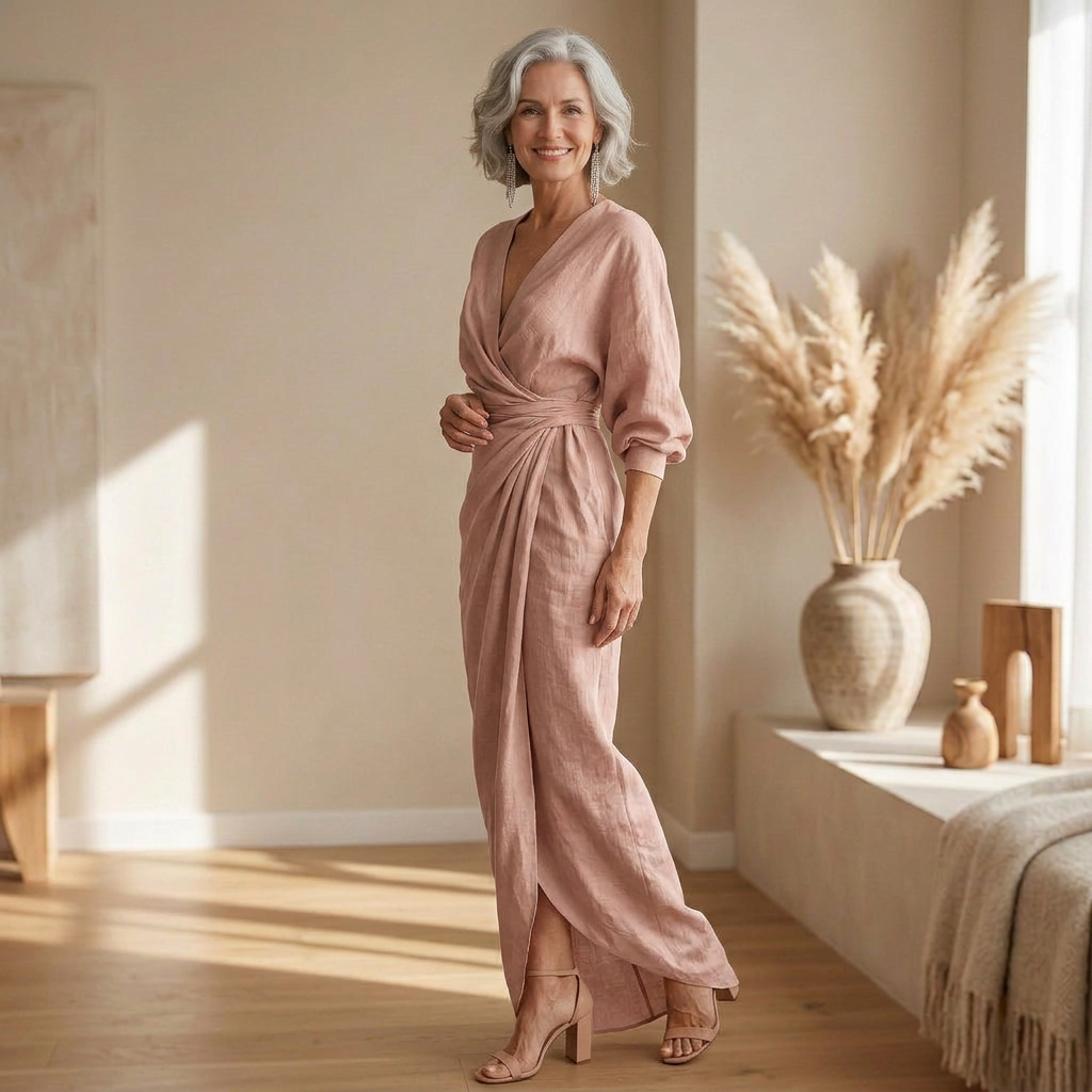 Rosa - Flowy Maxi Dress with V-Neck