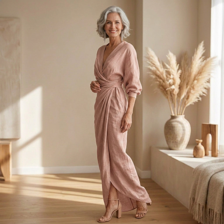 Rosa - Flowy Maxi Dress with V-Neck
