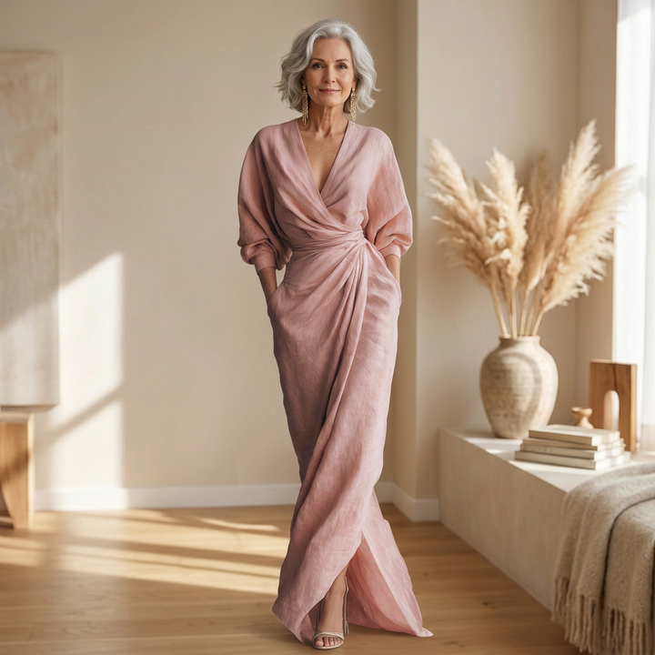 Rosa - Flowy Maxi Dress with V-Neck