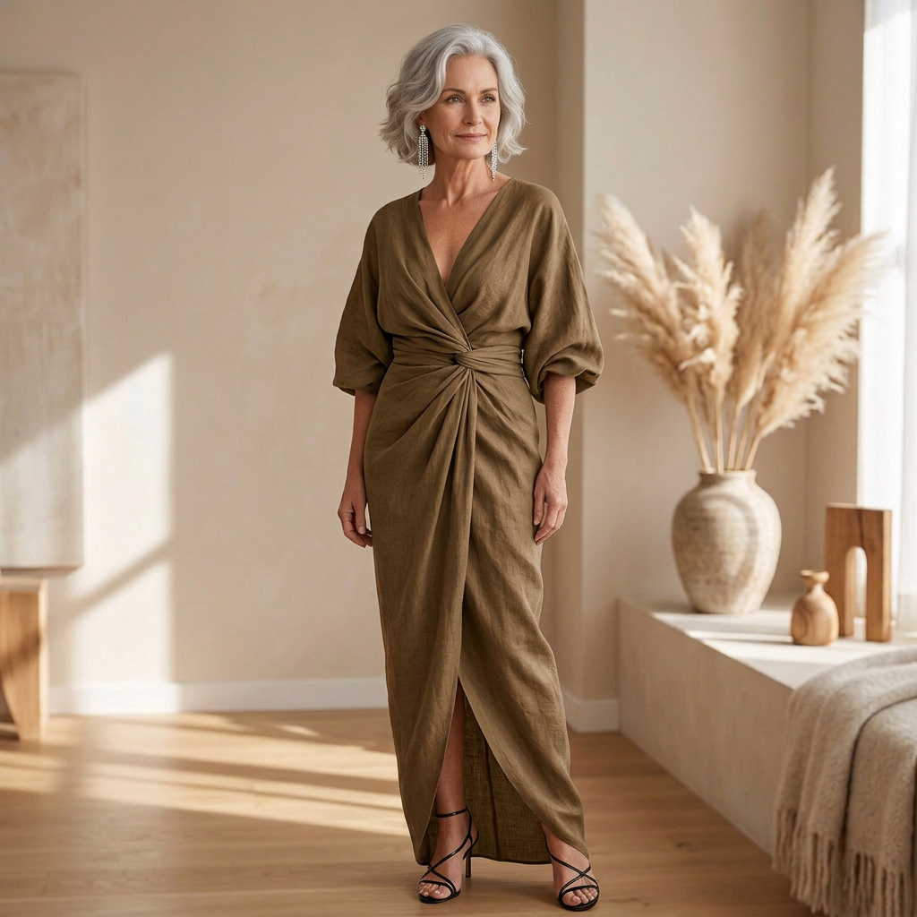 Rosa - Flowy Maxi Dress with V-Neck