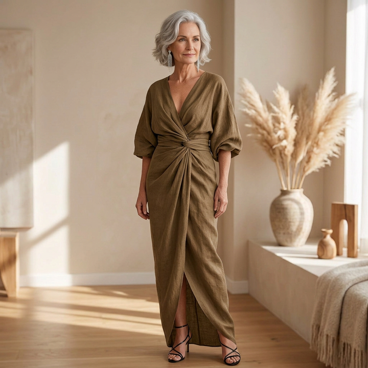 Rosa - Flowy Maxi Dress with V-Neck