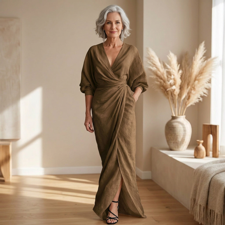 Rosa - Flowy Maxi Dress with V-Neck