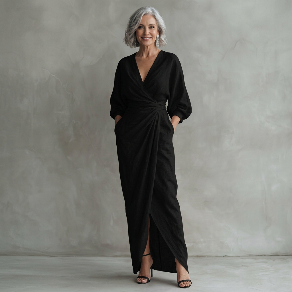 Rosa - Flowy Maxi Dress with V-Neck