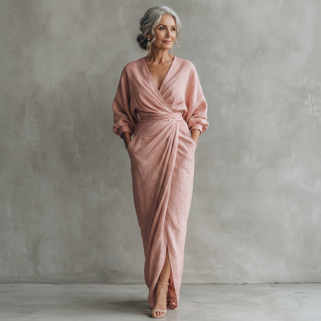 Rosa - Flowy Maxi Dress with V-Neck
