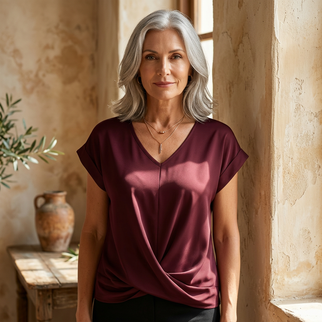 Sandra - Elegant Twist-Front V-Neck Top