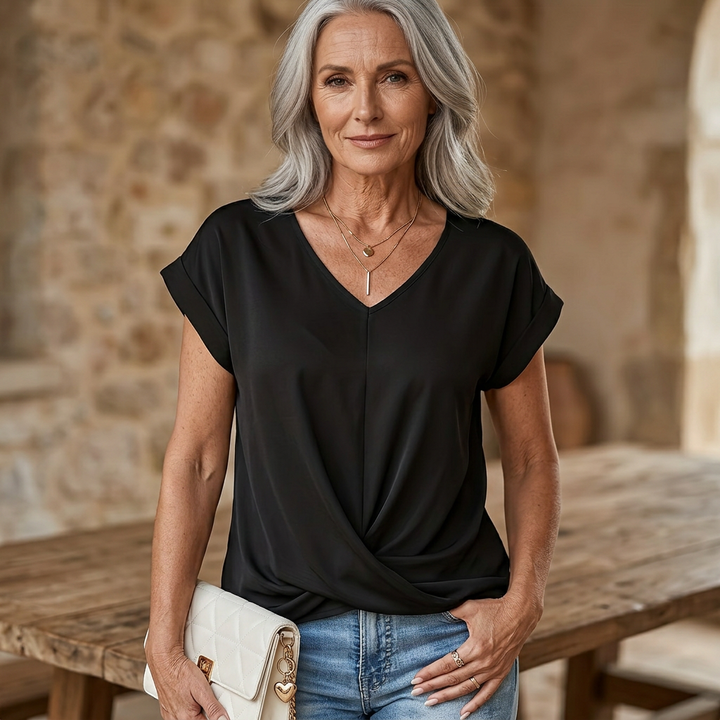 Sandra - Elegant Twist-Front V-Neck Top