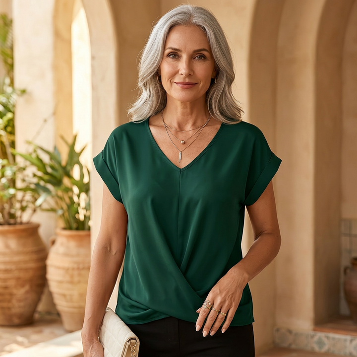 Sandra - Elegant Twist-Front V-Neck Top
