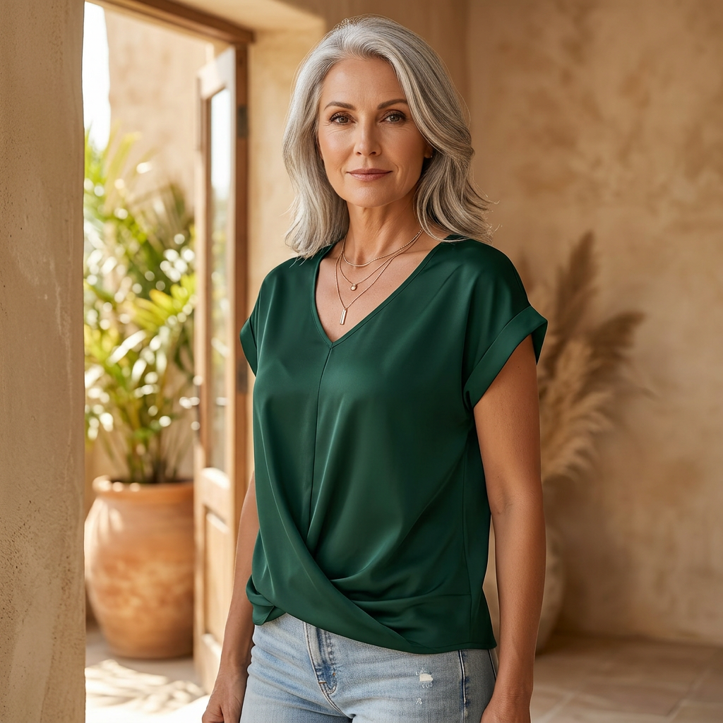 Sandra - Elegant Twist-Front V-Neck Top