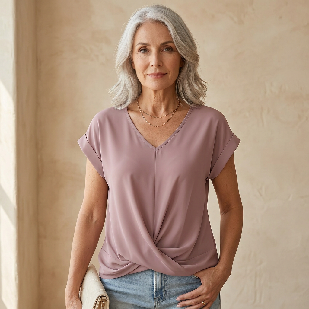 Sandra - Elegant Twist-Front V-Neck Top