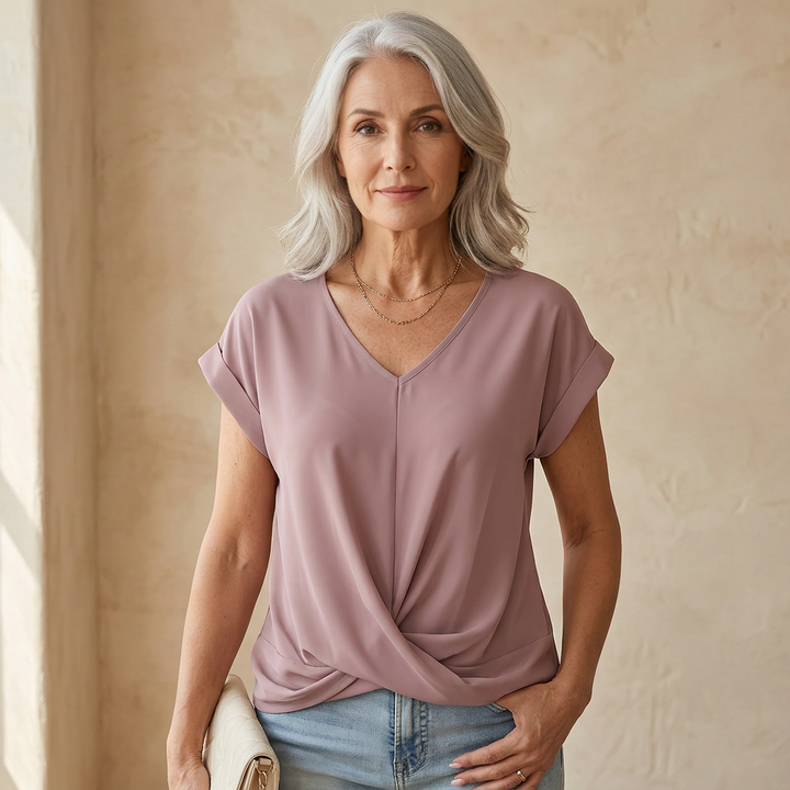 Sandra - Elegant Twist-Front V-Neck Top