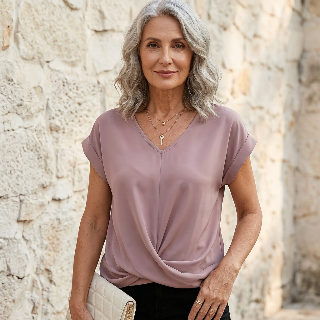 Sandra - Elegant Twist-Front V-Neck Top