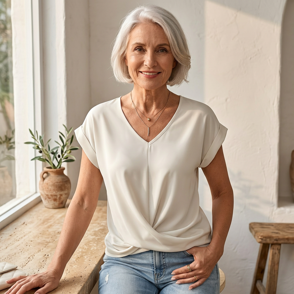 Sandra - Elegant Twist-Front V-Neck Top