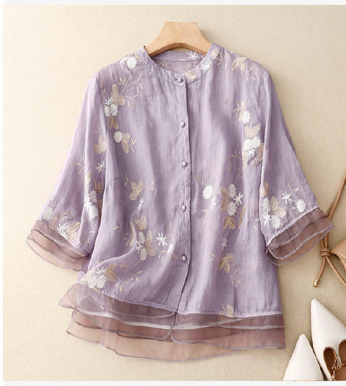 Kourtney - Chic Blouse with Floral Accents