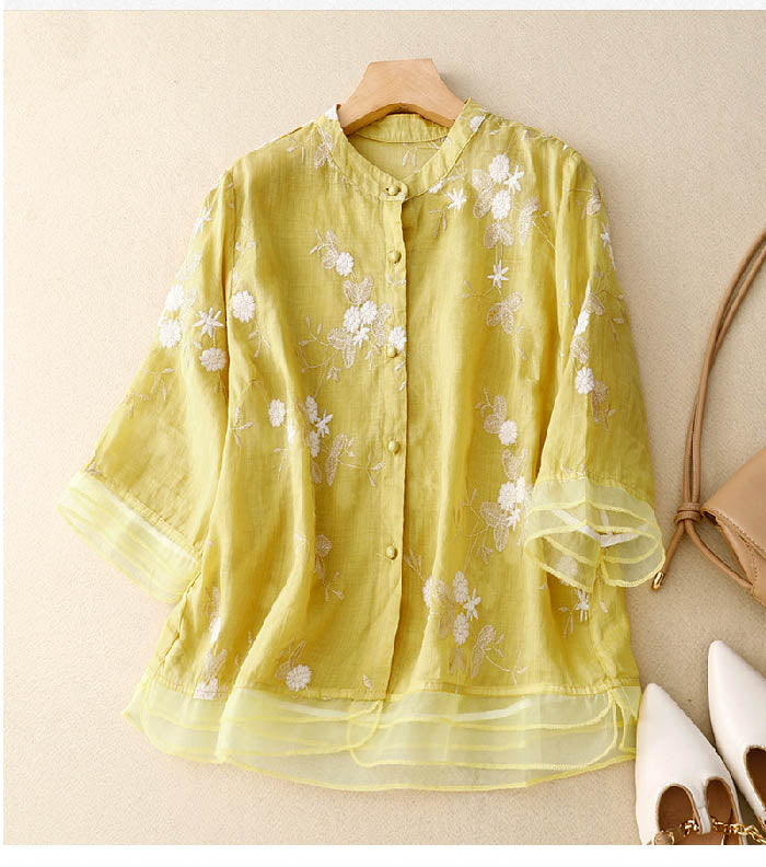Kourtney - Chic Blouse with Floral Accents