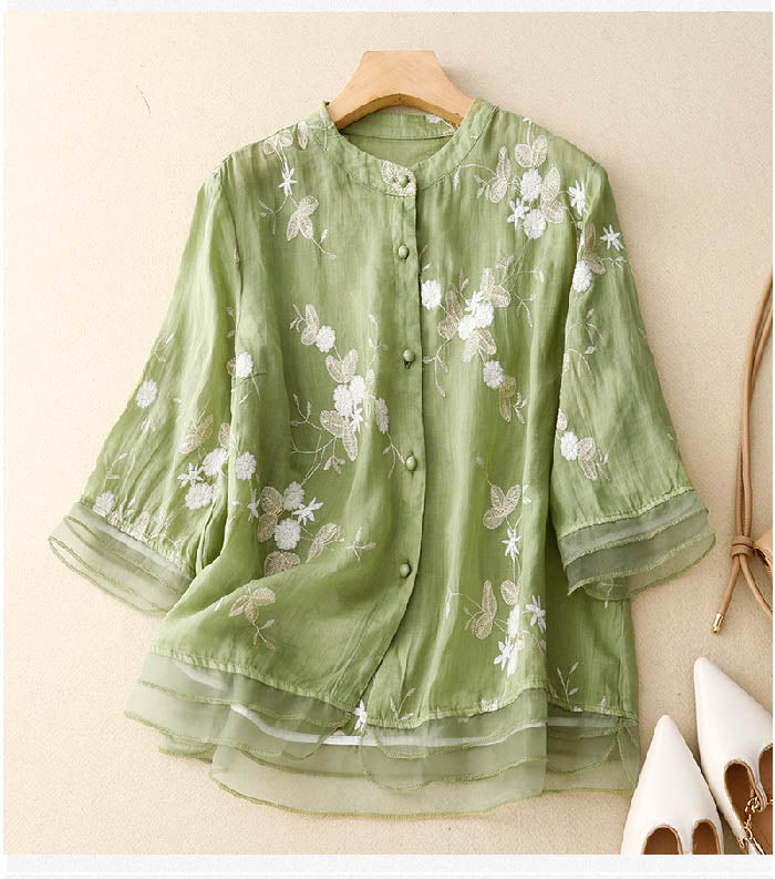 Kourtney - Chic Blouse with Floral Accents